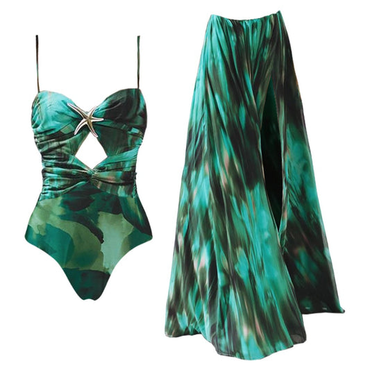 Alice 2-Piece Swimsuit and Skirt Set (Emerald Green)
